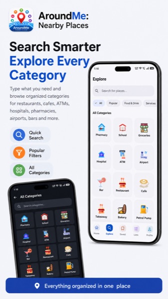 AroundMe category browser with search and filters