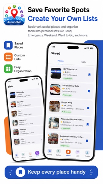AroundMe saved places and custom lists